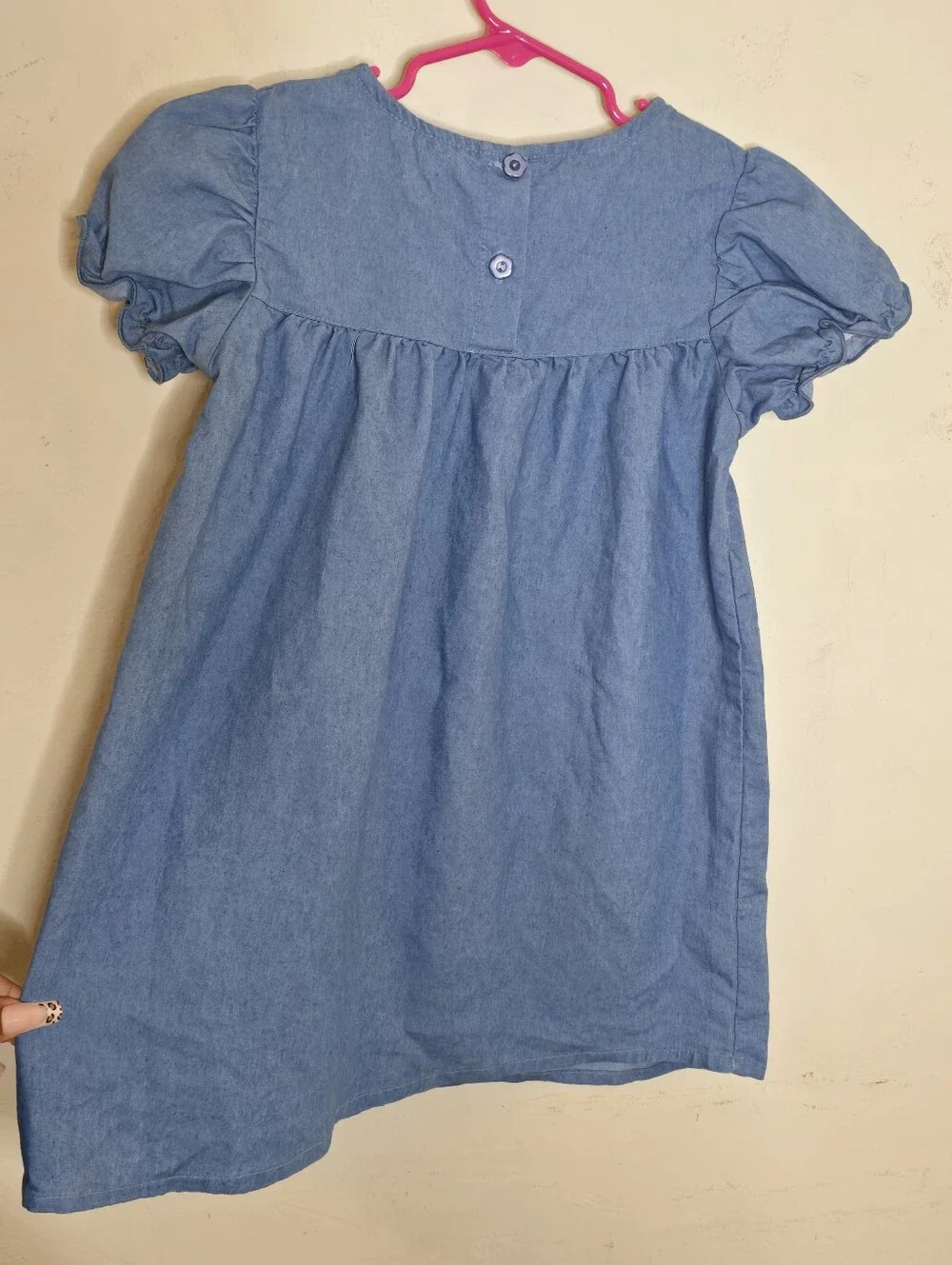 Girls Chambray Flower Embroidered Puff Sleeve Dress Blue 5-6Y Cottagecore
